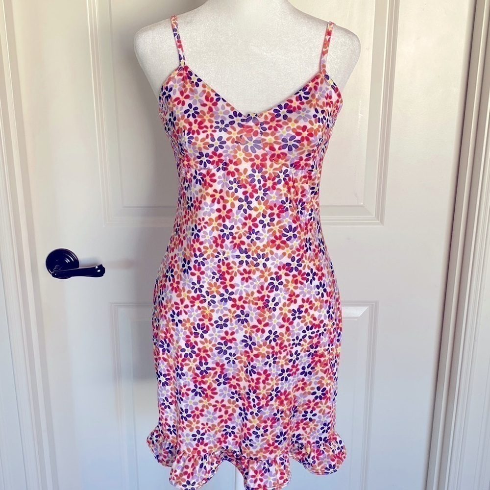PrettyLittleThing Floral stretch lingerie slip dress Womens sleep gown Ruffles 8